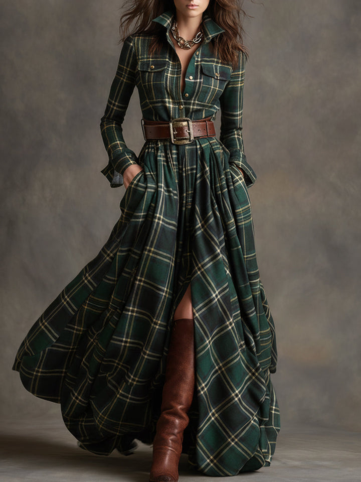 Seralyne | Checked Maxi Shirt Dress (No Belt)
