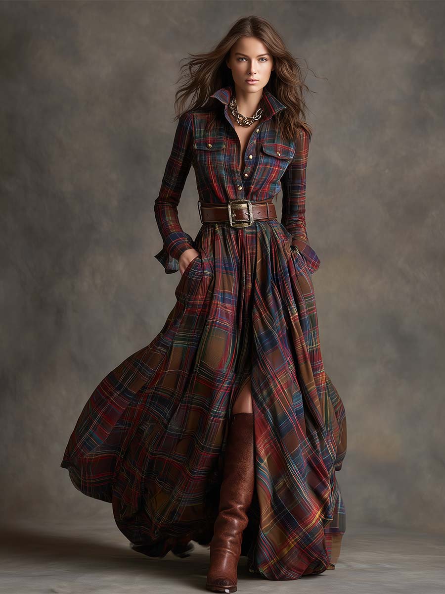 Seralyne | Checked Maxi Shirt Dress (No Belt)