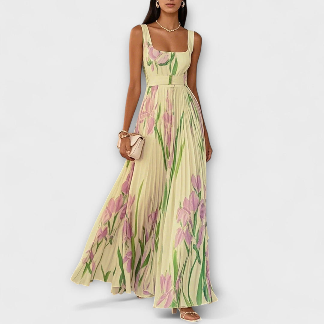 Fallon™ – Classic Elegant Square Neck Pleated Maxi Dress