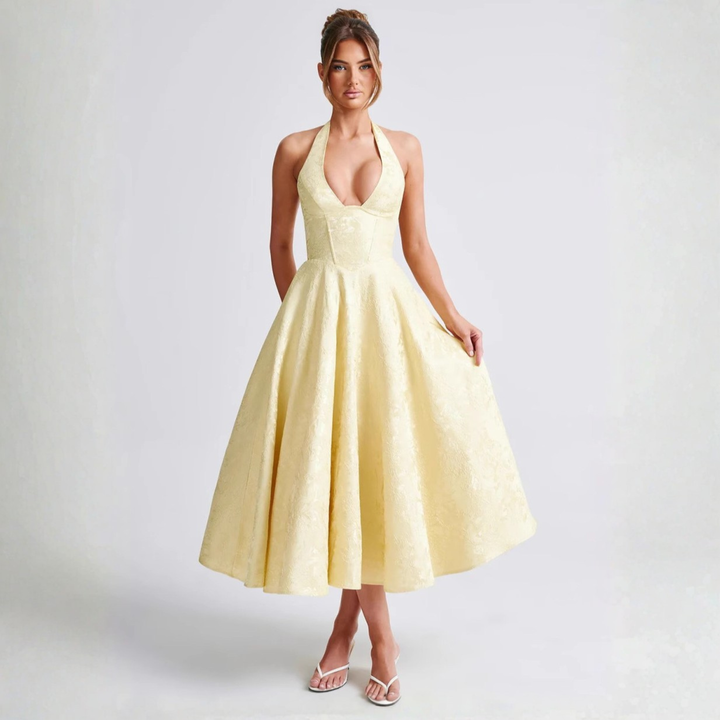 Greer™ - Chic Low Cut Sleeveless Open Back A-Line Halter Maxi Dress