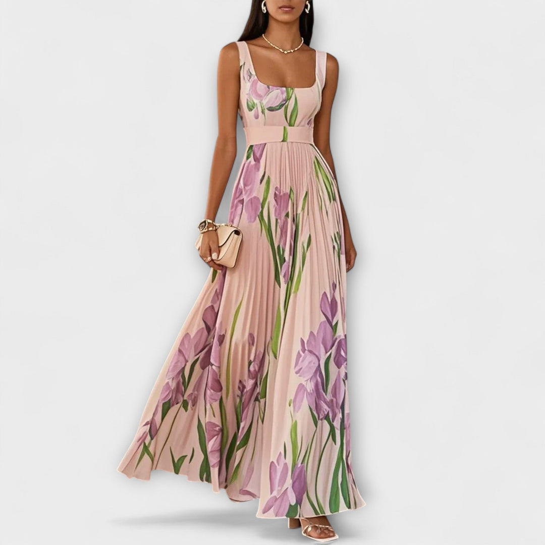 Fallon™ – Classic Elegant Square Neck Pleated Maxi Dress