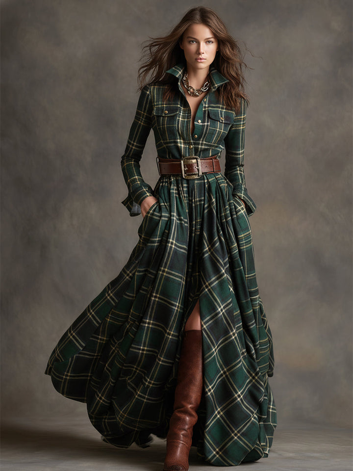 Seralyne | Checked Maxi Shirt Dress (No Belt)