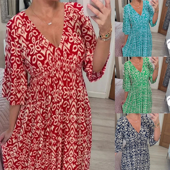 Florevia | Casual Floral V Neck Dress