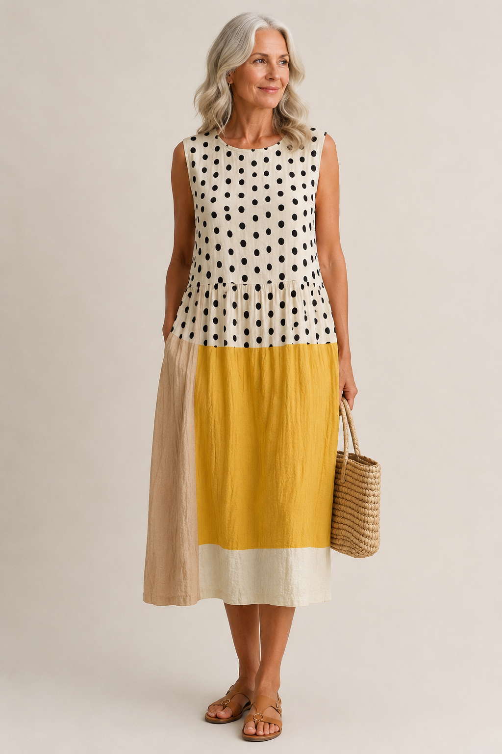 Leah™ Midi Colorblock Polka Dot Dress