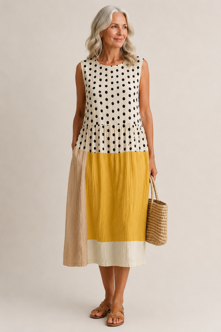 Leah™ Midi Colorblock Polka Dot Dress