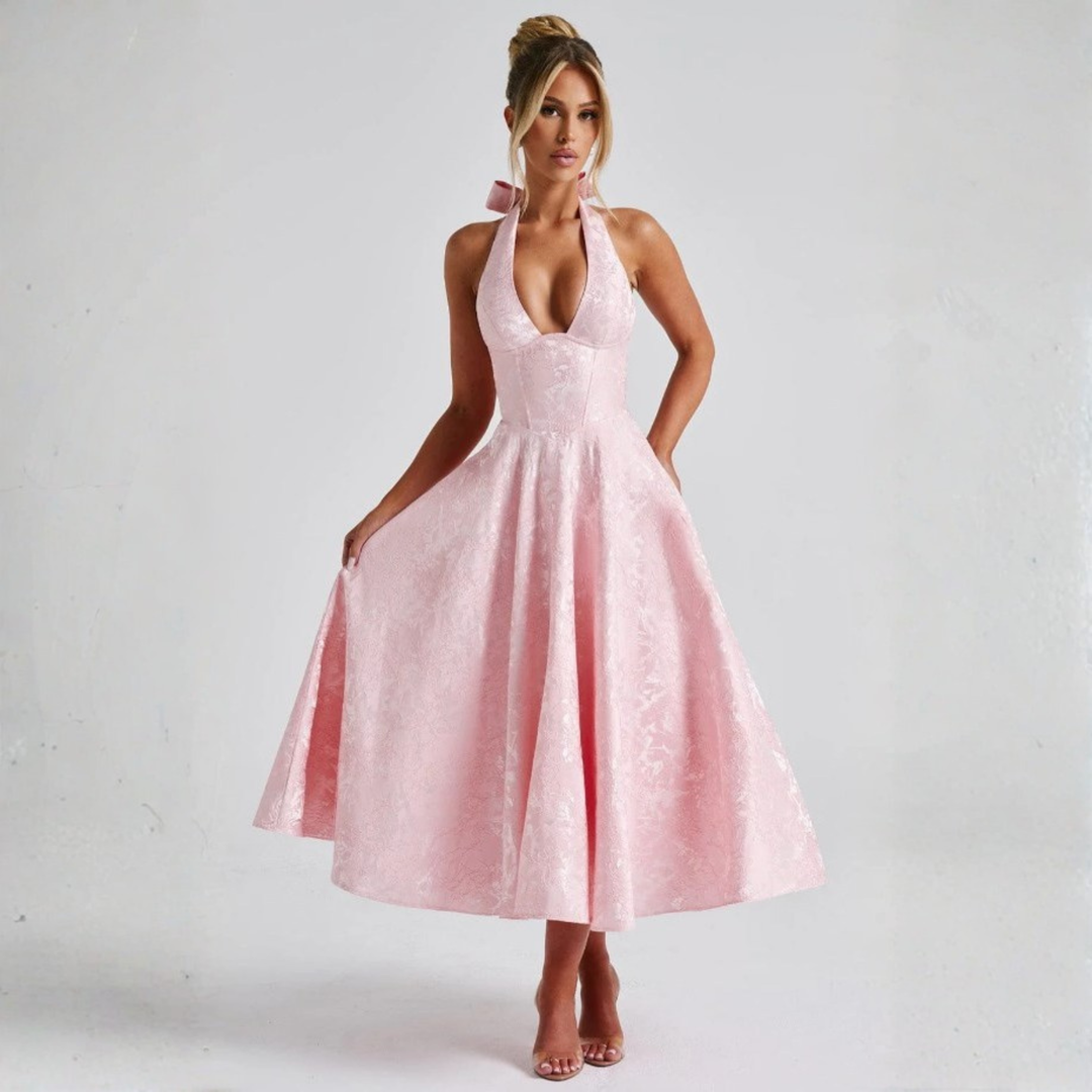 Greer™ - Chic Low Cut Sleeveless Open Back A-Line Halter Maxi Dress