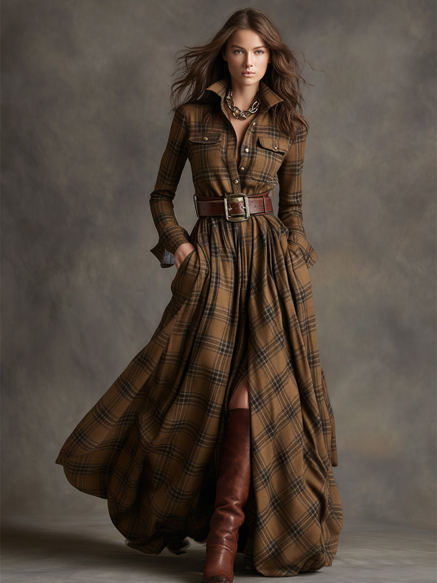 Seralyne | Checked Maxi Shirt Dress (No Belt)