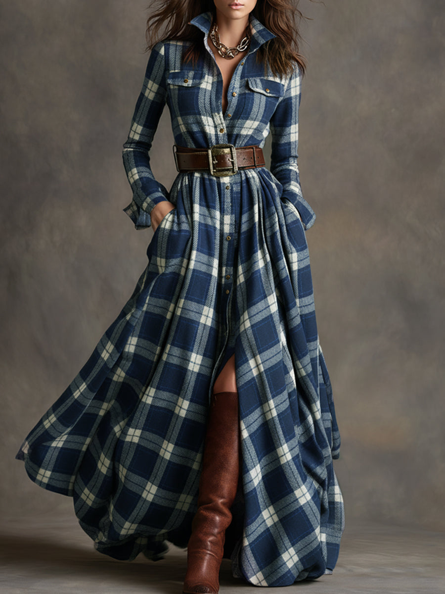 Seralyne | Checked Maxi Shirt Dress (No Belt)