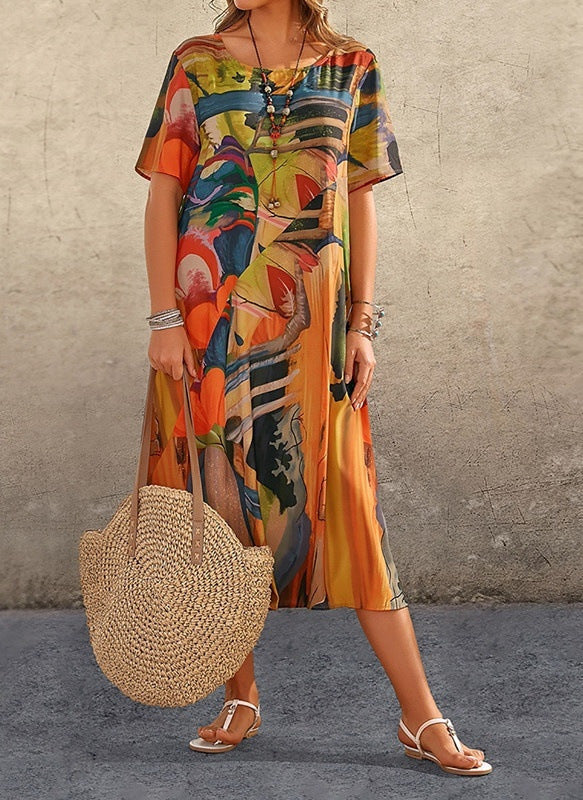 Vintessa | Abstract Vintage V Neck Dress