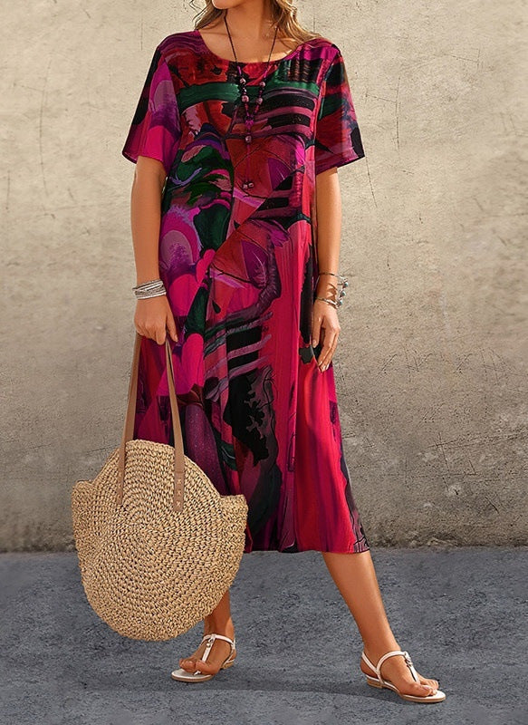 Vintessa | Abstract Vintage V Neck Dress