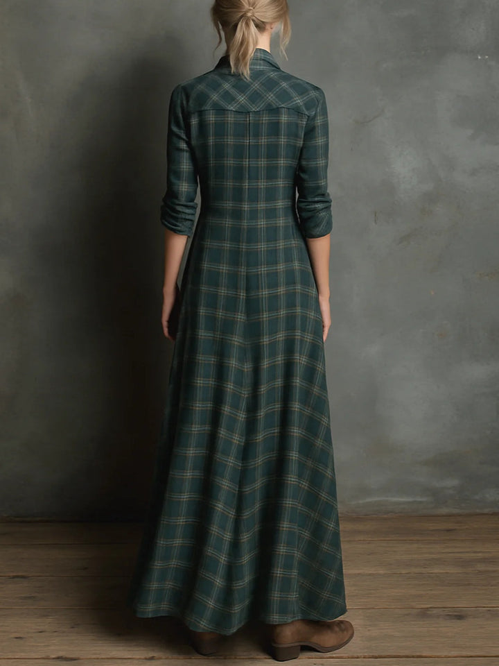 Loriviannea | Long Dress With Green Check Lapel