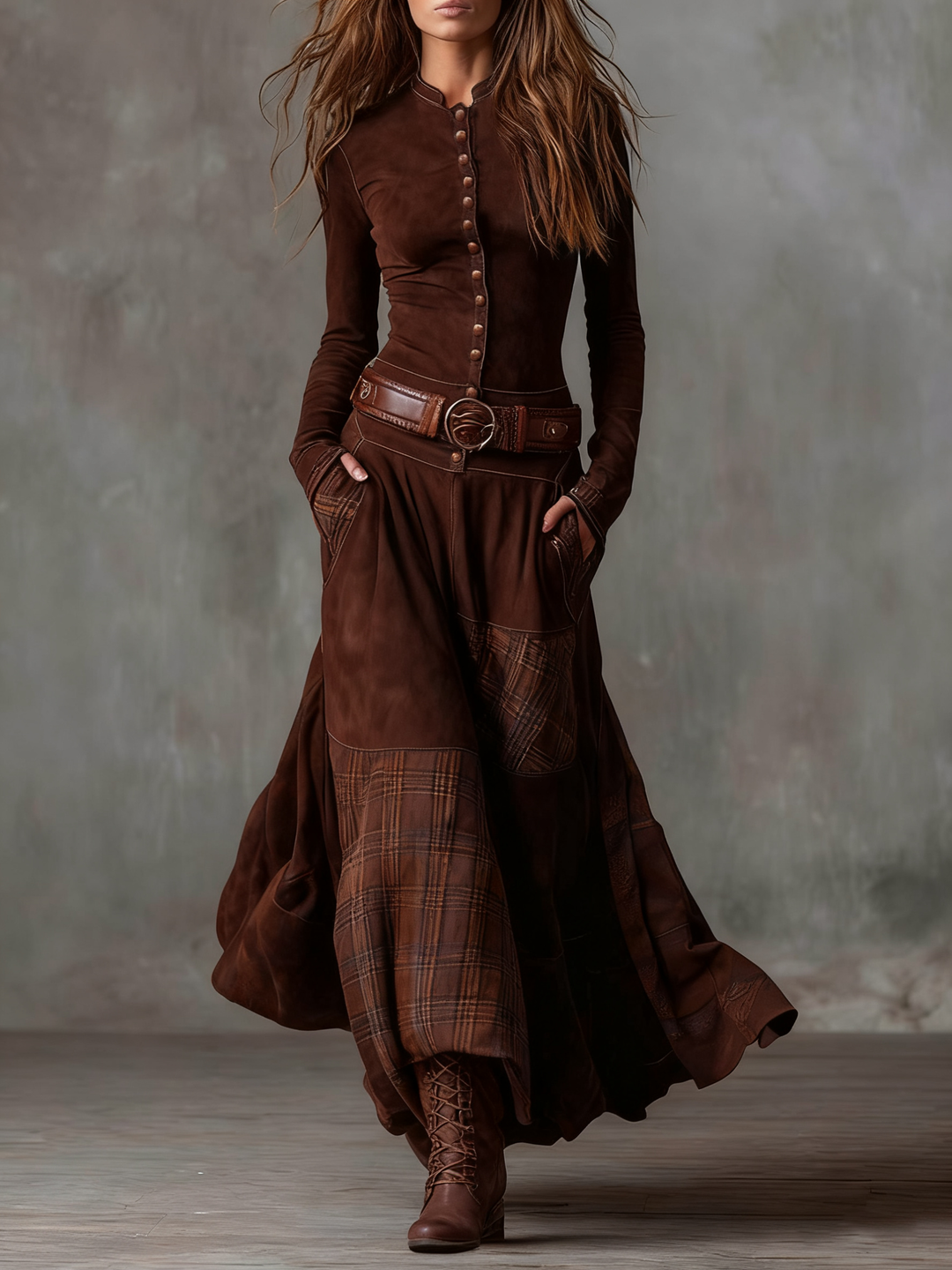Lenorisse | Vintage Long Check Dress (Belt not included)