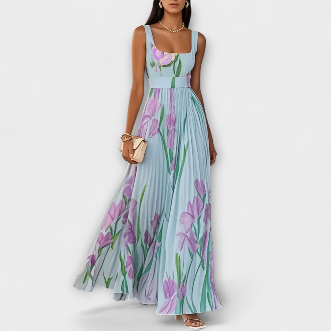 Fallon™ – Classic Elegant Square Neck Pleated Maxi Dress