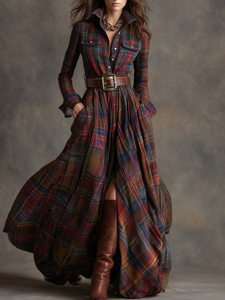 Seralyne | Checked Maxi Shirt Dress (No Belt)