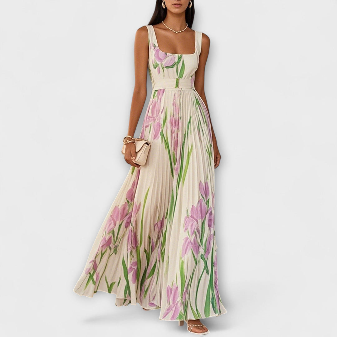 Fallon™ – Classic Elegant Square Neck Pleated Maxi Dress