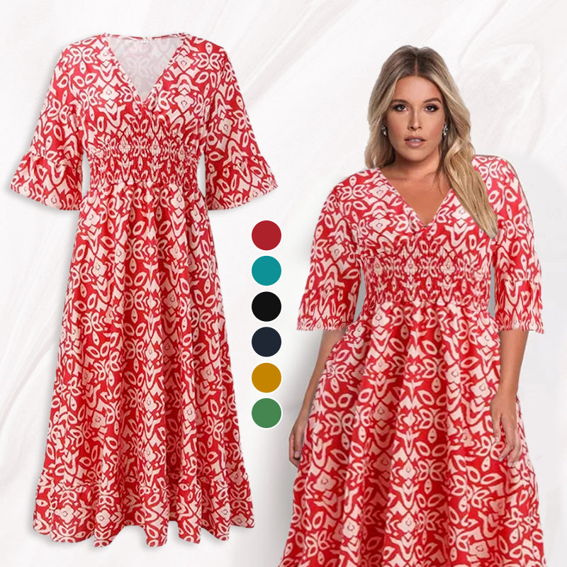 Florevia | Casual Floral V Neck Dress