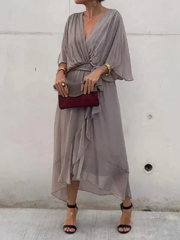Chic Soft V-Neck Silk Dress